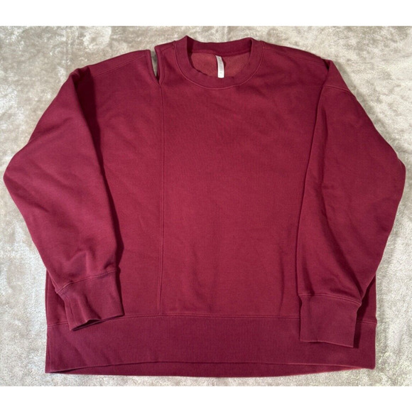 Fabletics Burgundy Split Shoulder Fleece Sweatshirt Athletic Workout Womens XL - Picture 1 of 6